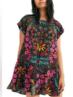 Free People Strawberry Fields Mini Dress Size Small NWT Black Combo